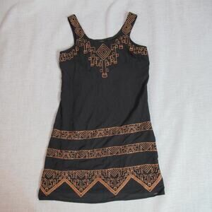 Sugarlips Dress Womens XS Black Embroidered Aztec Tribal Sleeveless Shift Preppy